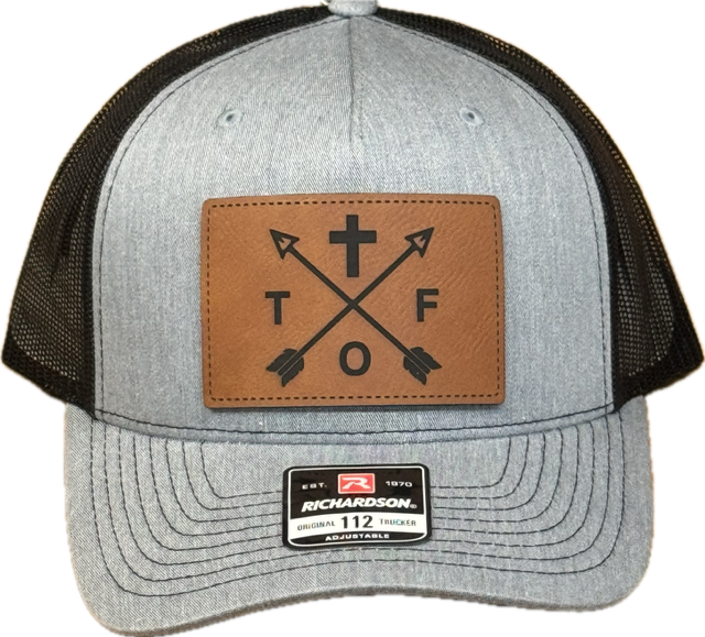 Heather Grey and Black Richardson 112 Trail of Faith Leather Logo Hat