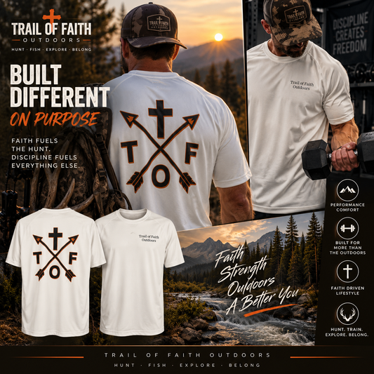Trail of Faith Raglan T‑Shirt — Cross & Arrows Christian Tee