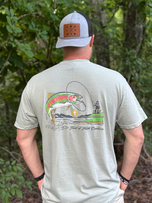 Trout Fishing Comfort Color T-Shirt w/ Pocket Chambray Color
